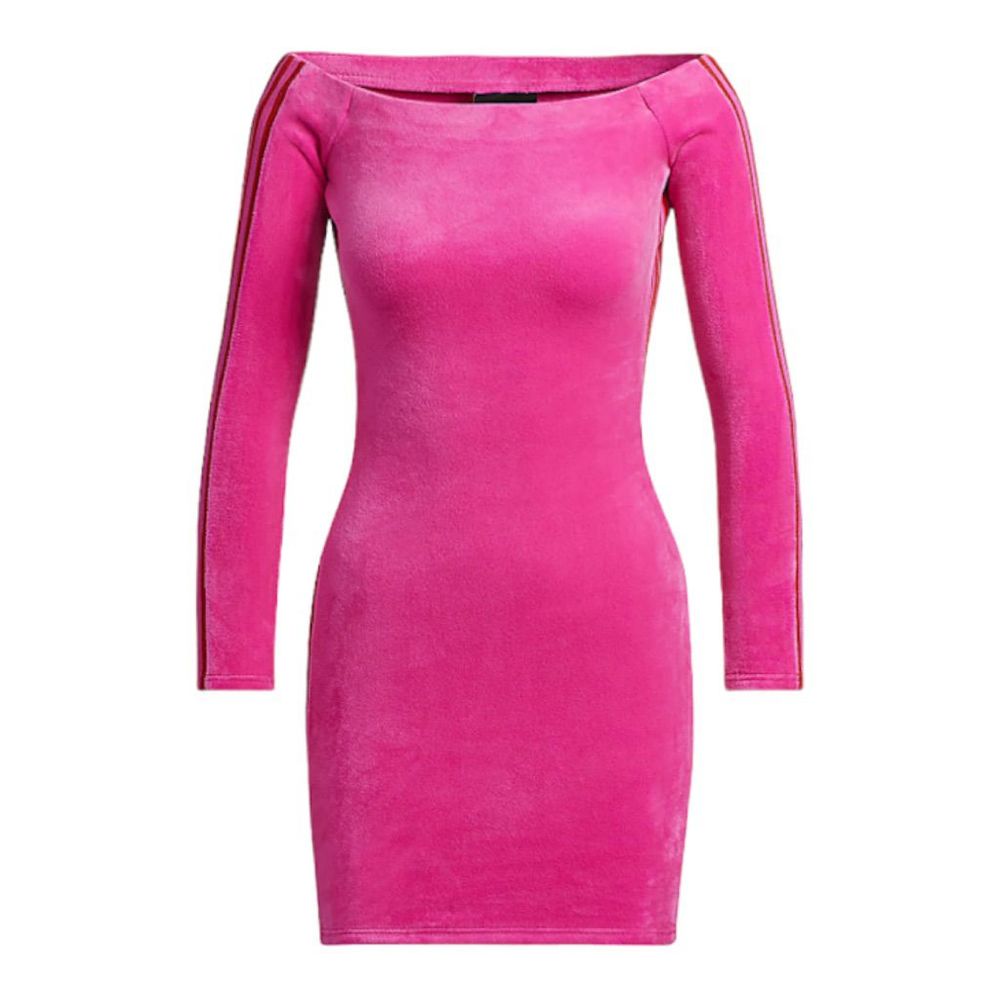 Ivy Park Adidas Velour Long Sleeve Dress shock pink color size XS
